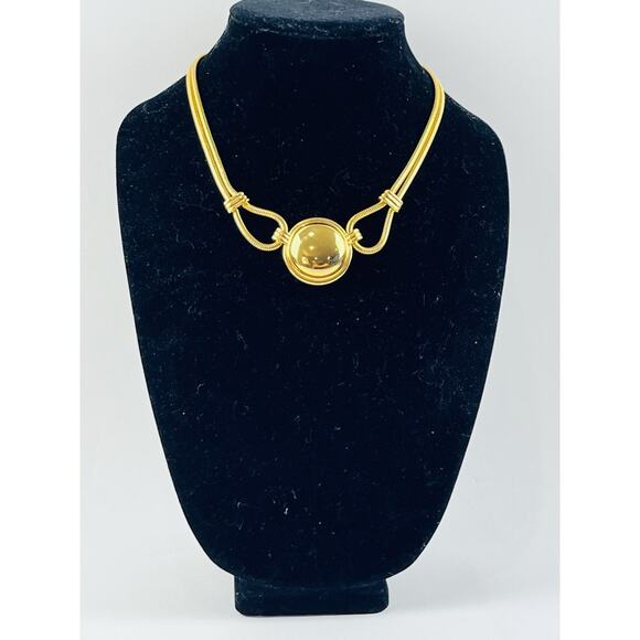 Vintage Monet Gold Tone Double Snake Chain Necklace Round Chunky Medallion Hook - Picture 1 of 16